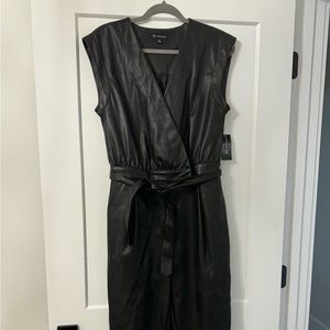 Black faux leather jumpsuit